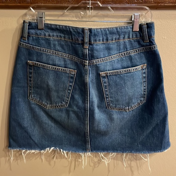 TOPSHOP MOTO denim mini skirt frayed hem 5 pockets zip front button closure 8 - Picture 2 of 12